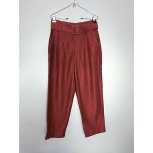 H&M Conscious Pants Womens 8 Belted Trousers High Rise Straight Leg Tencel Chic